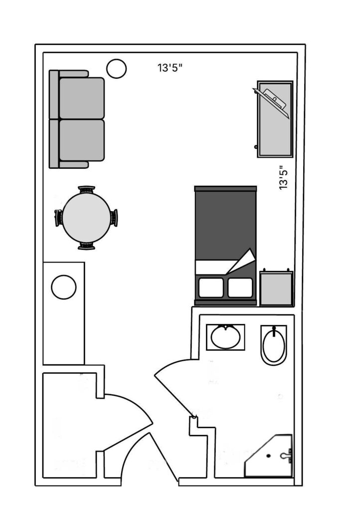 Studio Enhanced Floorplan 334 sq ft for The Landings at Covenant Woods, Columbus, GA Assisted Living and Memory Care